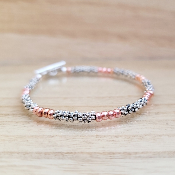 Rose Gold & Silver Beaded Toggle Bracelet - Picture 2 of 9